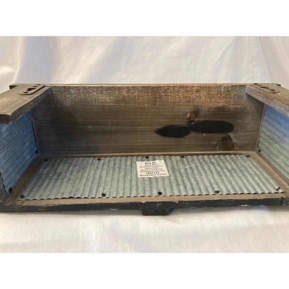 Rustic Wood & Corrugated Metal Wall Shelf Farmhouse Decor Storage - Picture 6 of 8